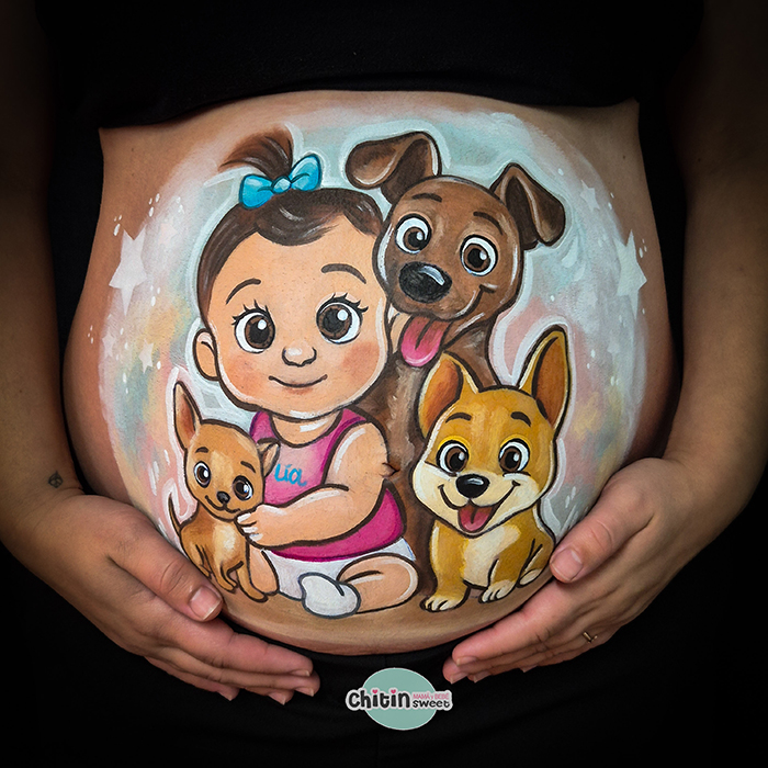 bellypainting-familia-perro-elda-embarazada-ecografia-ginecologa-pintabarrigas-embarazo